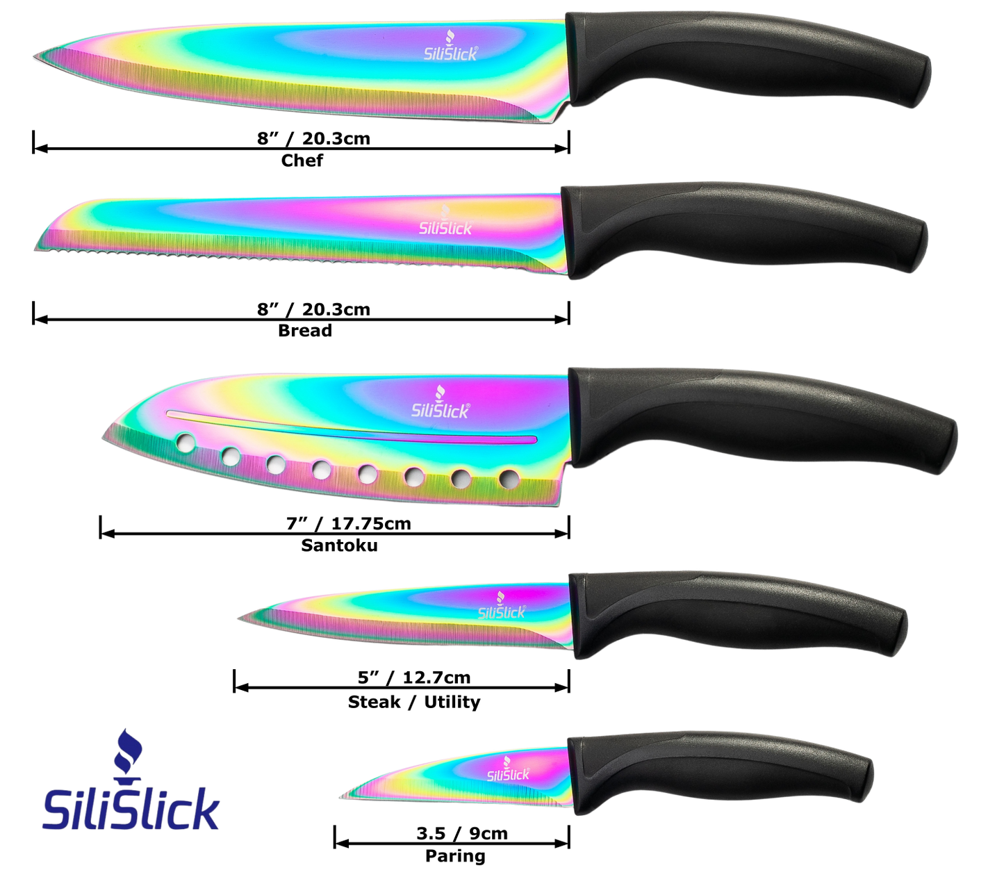 Kitchen Knife Set Kit | Black Handle & Black Magnetic Rack