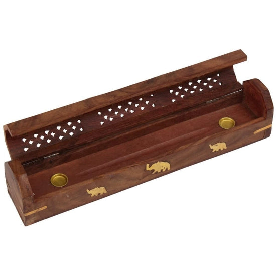 Hand-Carved Shisham Wood Incense Holder Box  Indian Rosewood  (12")