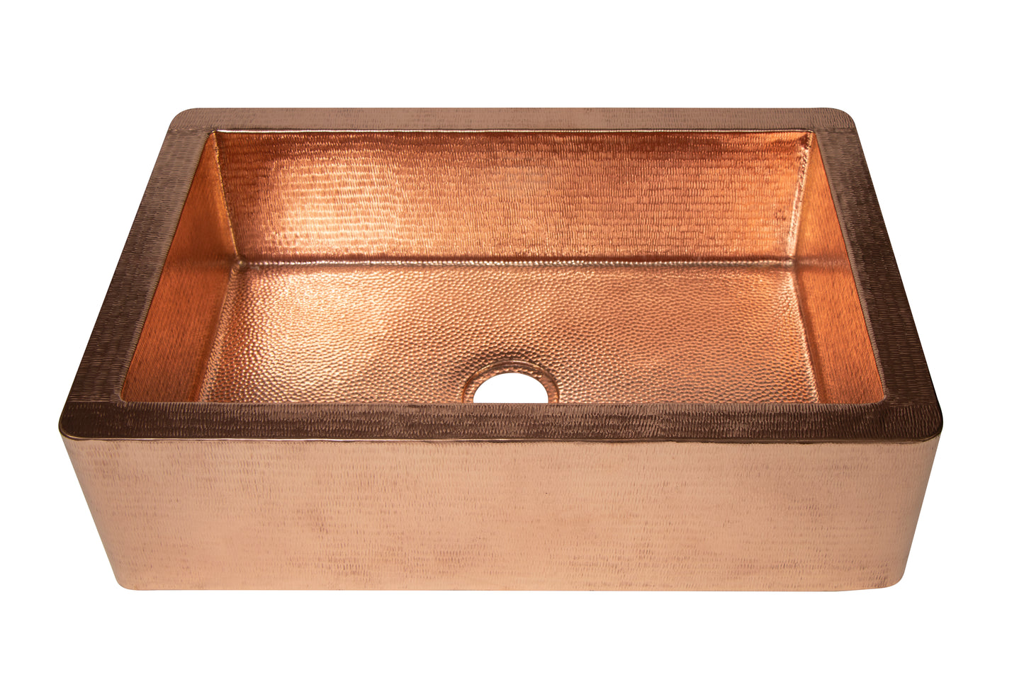 33" Farmhouse Single Well Plain Straight Apron Hammered Copper Kitchen Sink