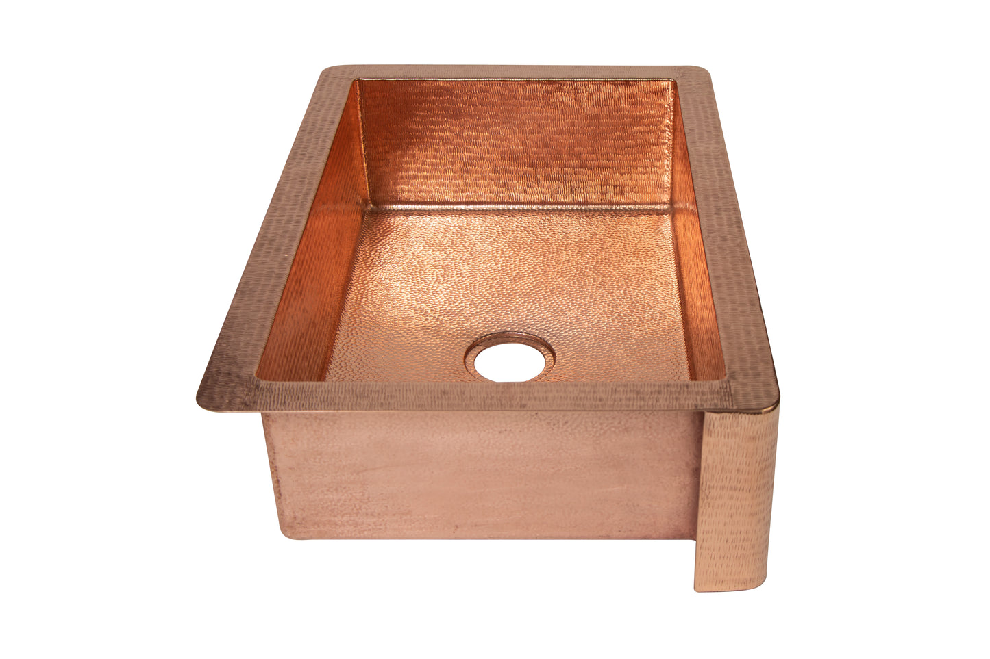33" Farmhouse Single Well Plain Straight Apron Hammered Copper Kitchen Sink