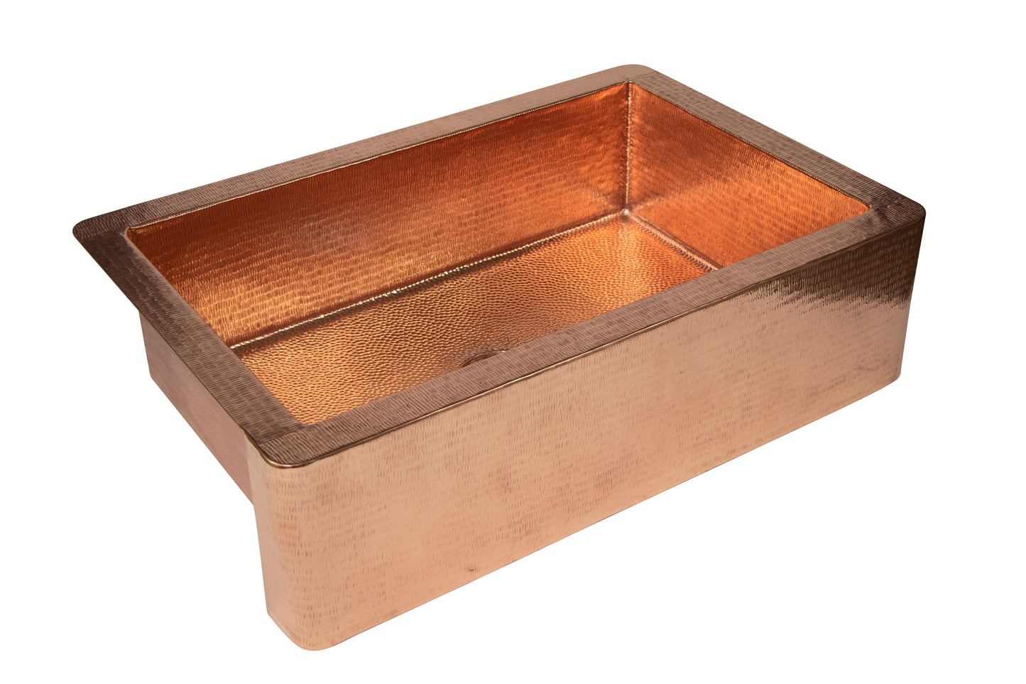 33" Farmhouse Single Well Plain Straight Apron Hammered Copper Kitchen Sink